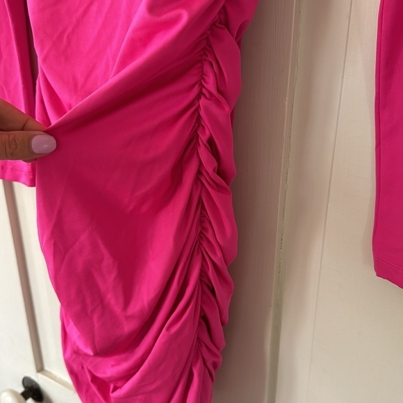 Lulu’s Hot Pink Long Sleeve Ruched Open Back Mini Dress - Picture 9 of 16